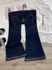 Jeans Azules Oscuros Estilo Chica Picante Americana Micro Acampanados para Mujer Otoño Nueva Llegada Tiro Bajo Adelgazantes Dobladillo Deshilachado Skinny Bootcut Acampanados