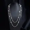Colar Longo de Pérolas Levemente Luxuoso e de Alta Qualidade, Corrente de Vestido Exquisita e Versátil, Colar em Camadas, Acessórios de Joias em Liga