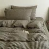 Juego de cuatro piezas de algodón puro teñido en hilo y lavado Clase A, funda nórdica de algodón puro a cuadros, juego de tres piezas para dormitorio de estudiante, 4 sábanas de cama