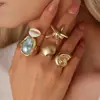 Conjunto de Anéis Mais Vendido Transfronteiriço Europeu e Americano, Anel Irregular Barroco de Vieira e Estrela do Mar, Modelo Feminino Estilo Oceano Moda Retrô