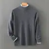 Suéter de uma peça em lã 100% com ponto grosso de 7 pontos para homens, suéter de gola semi-alta para negócios, camisa base de malha de corte solto
