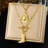 Moderna Cadena con Colgante de Hebilla para Sombrero y Botas Retro Occidental Europeo y Americano Acero Inoxidable Chapado en Oro Doble Capa Apilada