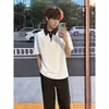 Conjunto de dos piezas de polo de verano para hombre, estilo americano, hombro normal, cuello camisero, manga corta casual holgada, elegante de media manga para pareja