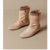 Botines de tobillo redondos estilo 2026, diseño retro con cordones, botas versátiles de media pantorrilla, botas de montar, estilo coreano, gamuza, a la moda