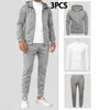 Conjunto de 3 Piezas para Hombre Estilo Americano Otoño e Invierno: Sudadera con Cremallera y Bolsillos, Pantalón Largo, Camiseta