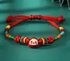Pulseira Ajustável de Cordão Cinco Cores com Pingente de Borla de Zongzi Pequeno para o Festival do Barco-Dragão, Fio Vermelho Artesanal DIY Atacado
