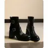 Novas Botas Curtas de Salto Alto Outono e Inverno 2026 para Mulheres, Botas Martin Retro com Bico Redondo e Solado Grosso, Botas Elegantes de Salto Bloco Estilo Francês