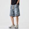 Shorts de mezclilla americanos para hombre, verano delgado 2025, nueva marca de moda, camuflaje, holgados, rectos, casuales, pantalones de cinco puntos