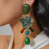 Pendientes Vintage Europeos y Americanos de Resina con Flor y Gota de Agua de Cristal, Pendientes Retro de Alta Gama de Uso Rudo Transfronterizos para Mujer