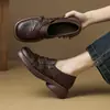 Mocasines Franceses de Boca Profunda para Mujer Primavera y Otoño 2025 Suela Gruesa Punta Redonda Tacón Medio Tacón Grueso Piel Genuina Suela Suave Hebilla de Cinturón Mocasines para Mujer