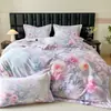 Sin pelusa~ Juego de cuatro piezas engrosado para otoño e invierno, algodón de fibra larga, cepillado, con estampado digital de estilo pastoral, juego de ropa de cama de algodón puro