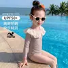 Estilo Novo de Verão Roupa de Banho Infantil Peça Única Menina Bebê Roupa de Banho de Secagem Rápida Meninas Manga Longa Proteção Solar Roupa de Banho Xadrez Atacado