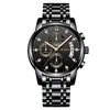 Reloj impermeable para hombre transfronterizo, cronógrafo multifuncional con pantalla luminosa, correa de acero inoxidable sólido, movimiento de cuarzo, en stock