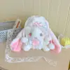 Bolsa transversal de pelúcia de coelho estilo soft girl japonesa Acessório Lolita bolsa de ombro fofa com corrente de pérolas atacado