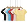 C3093-25 Estilo Americano Alça Traseira Ombro Direito Retrô Cor Pura Slim Básica Esportiva Cor Doce Camiseta Manga Curta