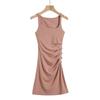 Vestido de cuello cuadrado estilo Ken Dou, cintura plisada, cadera, para mujer, cintura alta, adelgazante, sin mangas, falda, falda corta para verano