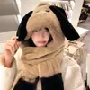 Conjunto de três peças de chapéu de urso feminino, versão coreana, cachecol com capuz fofo do Mickey com luvas quentes integradas, proteção para as orelhas e aquecedor de pescoço para o inverno