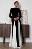 Moda Femenina Europea y Americana Nueva Otoño/Invierno 2024 Transfronterizo Cuello Redondo Bloque de Color Manga Larga Cintura Alta Ajustado Elegante Vestido Retro