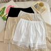 Calça de segurança estilo coreano solta de seda gelada feminina anti-exposição calça de casa pode ser usada fora calça de três quartos pequena de renda calça doce