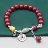 Pulseira de contas de areia dourada roxa e cinábrio 8mm pulseira vintage desgastada de prata esterlina morcego pequena flor pulseira joia atacado