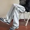 Calça de Moletom Cinza Estilo Americano Masculina Primavera Outono Inverno 2024 Nova Marca de Moda Calças Casuais Largas Retas Calças Esportivas
