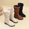 Botas infantis plissadas em camadas estilo coreano, novo modelo outono/inverno 2026, com tiras de fivela de couro, de calçar, afinadoras, bico redondo, botas longas para meninas