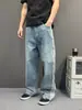 Jeans de rayas estilo retro americano de alta costura para mujer y hombre, lavado de otoño, pantalones casuales de corte holgado con tres rayas, estilo de pierna ancha