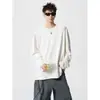 Camiseta de manga larga a rayas acanaladas con cuello redondo, estilo americano relajado e informal, para hombre, elegante y guapa, camiseta básica tipo jersey de corte holgado en gris