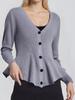 Cárdigan de Punto con Mangas Largas y Dobladillo de Hoja de Loto Cola de Pez para Mujer en Otoño e Invierno Nuevo Elegante Aspecto Adelgazante Cintura Cuello en V Suéter Transfronterizo