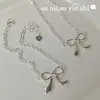 Pulsera Colgante de Plata de Ley S925 con Lazo Ou Ni Han para Niñas Dulce Ins Diseño Coreano de Nicho Joyería de Mano Versátil