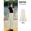 Conjunto de Saia de Acetato de Verão Feminino, Elegante Estilo Executivo de Manga Curta, Saia Longa de Cetim de Alta Qualidade para o Verão