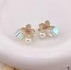 Pendientes de camelia francesa con perlas de cristal cuadradas, aguja de plata S925, pendientes de moda sencillos de sentido avanzado, tendencia versátil