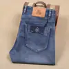 Jeans masculinos de verão finos retos largos fibra de poliéster algodão stretch masculinos azuis lyocell calças compridas