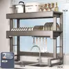Estante de acero inoxidable para fregadero de cocina, escurreplatos multifuncional para guardar tazones y platos, escurridor para tazones y platos