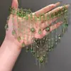 Colar com Pingente de Borla em Pedra Olho de Gato, Artesanato Resistente de Luxo Leve, Corrente para Clavícula de Alto Valor Verde Totalmente Cravejada, Estilo Floresta, Estilo Corte Gentil