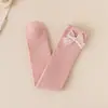 Calcetines para niños para primavera y otoño, calcetines para niñas con lazos, calcetines de princesa, calcetines de canalé de color liso, calcetines altos blancos, calcetines apilados