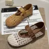 Nuevos Zapatos Mary Jane Tejidos Retro de Verano 2026 para Mujer, Tacón Plano Hueco con Correa Única, Suela Suave, Zapatos de Boca Baja Versátiles de Una Sola Correa