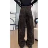 Jeans Retro Estilo Americano Estampado de Leopardo para Mujer Verano Tendencia Marca Nicho Pierna Ancha Rectos Sueltos Caída Casual Cintura