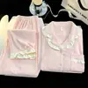 Pijama cálido engrosado con volantes para mujer, temporada de otoño e invierno, cárdigan, color liso, suave y esponjoso, ropa de casa con terciopelo, se puede usar afuera