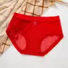Ropa Interior Femenina de Encaje Rojo Grande Sexy Negra Sin Costuras de Cintura Media Algodón Puro en la Entrepierna Transpirable Ropa Interior Roja del Año del Zodiaco para Mujeres
