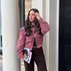 Comercio Exterior Transfronterizo Ropa de Mujer Estilo Europeo y Americano Za Aliexpress Venta Caliente Cuello Alto Patchwork Cuello de Cuero Chaqueta Corta de Pana