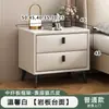 Mesita de noche de madera maciza y chapa de piedra, diseño moderno y minimalista, adecuada para apartamentos pequeños, con cajones para almacenamiento