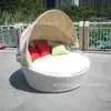 Silla Cama Redonda de Aleación de Aluminio con Aspecto de Mimbre Rattan con Toldo Parasol, Muebles de Silla de Mimbre, Sillón Plegable para Exteriores, Protección Solar