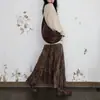 Falda plisada de terciopelo grueso estilo chino retro estampada, falda larga para mujer, cintura alta elástica, versátil