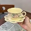 Juego de vajilla de cerámica floral vintage francés pintado a mano con diseño de camelia para uso doméstico en estilo pastoral, con platos, cuencos, tazas y platillos con borde de encaje