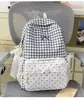 Mochila Estilo Menina Doce com Estampa Xadrez e Renda Colorida Sólida, Mochila de Aparência Sofisticada e Fofa para Estudantes em Viagens de Férias