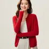 Cardigã de Cashmere Feminino Gola Redonda Manga Longa Cor Sólida Slim Fit Suéter Peça de Roupa Externa Com Nervuras Versátil Jaqueta com Zíper Duplo
