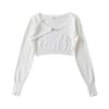 Estilo Europeo y Americano Otoño Nueva Blusa de Punto para Mujer Color Puro Ajuste Slim Ombliguera Moda Cuello Redondo Recorte Manga Larga Mujer