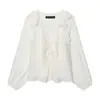 Atacado Transfronteiriço Primavera 2026 Nova Moda Feminina Estilo Europeu e Americano Camisa Decorativa Longa em Camadas Plissadas para Mulheres em Branco