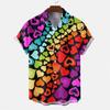 Camisa Havaiana Masculina Camisa Estampada 3D em Formato de Coração Camisa Casual de Manga Curta Roupa Masculina Top para Exterior